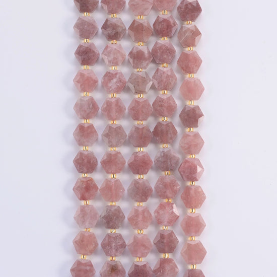 Natural Strawberry Jade Flat Hexagon Faceted Gemstone Beads, Size 12mm - Mycrazycrystal