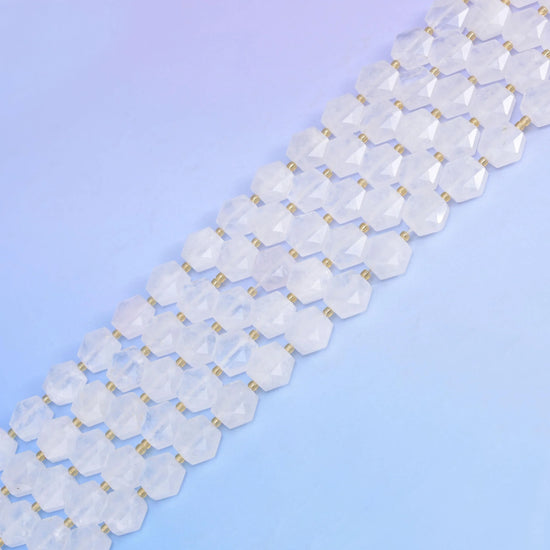 Natural Clear Quartz Flat Hexagon Faceted Gemstone Beads, Size 12mm - Mycrazycrystal