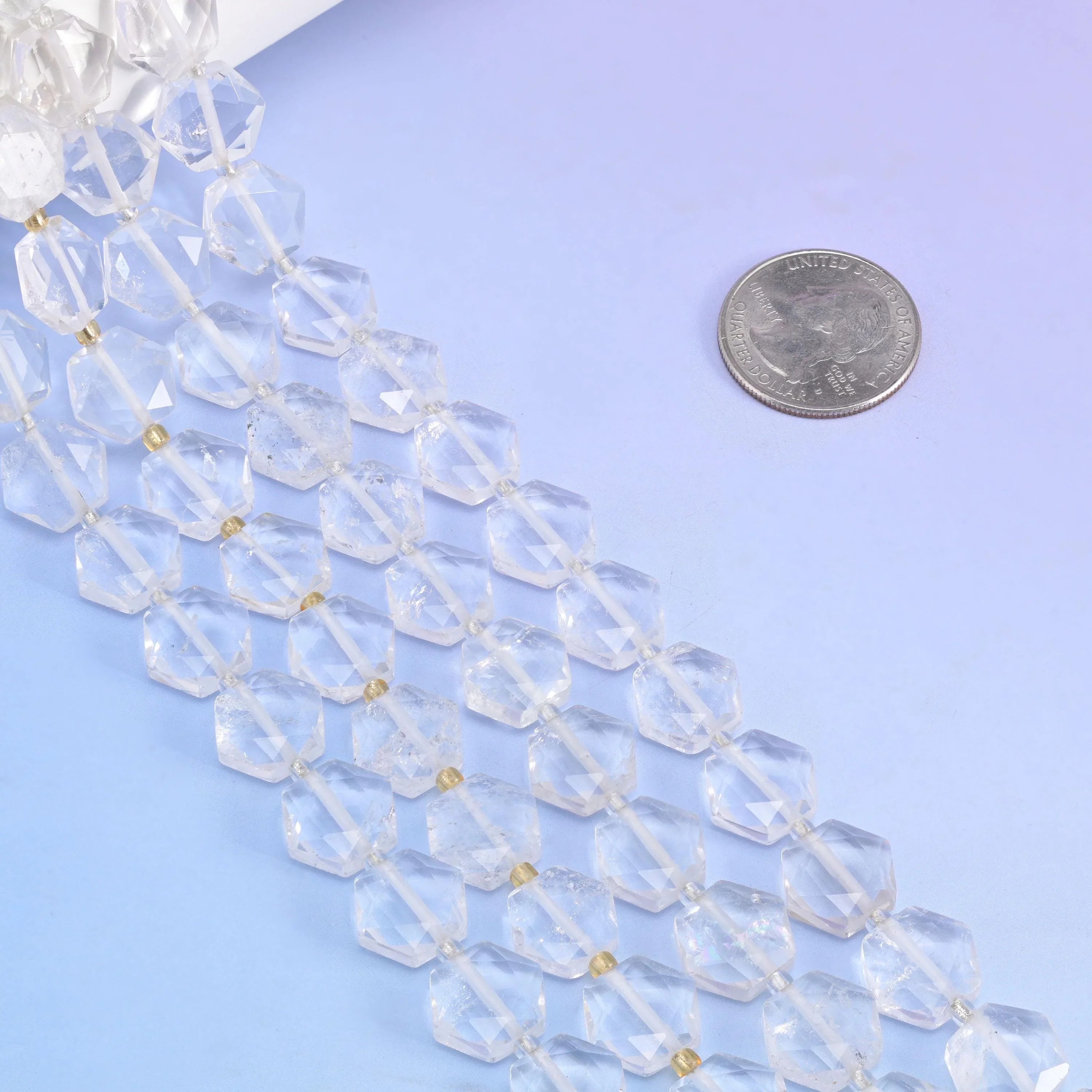 Natural Clear Quartz Flat Hexagon Faceted Gemstone Beads, Size 12mm - Mycrazycrystal