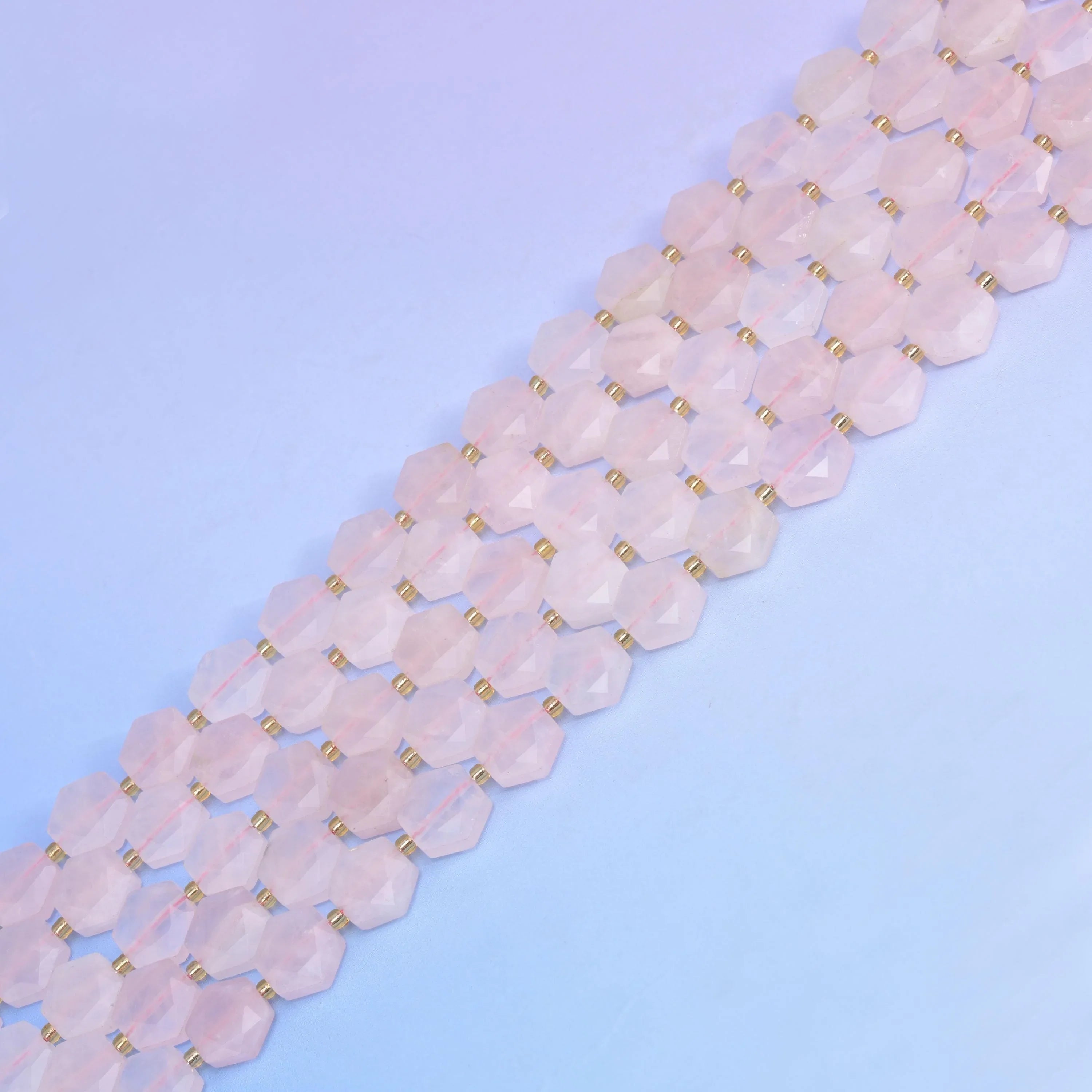 Natural Rose Quartz Flat Hexagon Faceted Gemstone Beads, Size 12mm - Mycrazycrystal