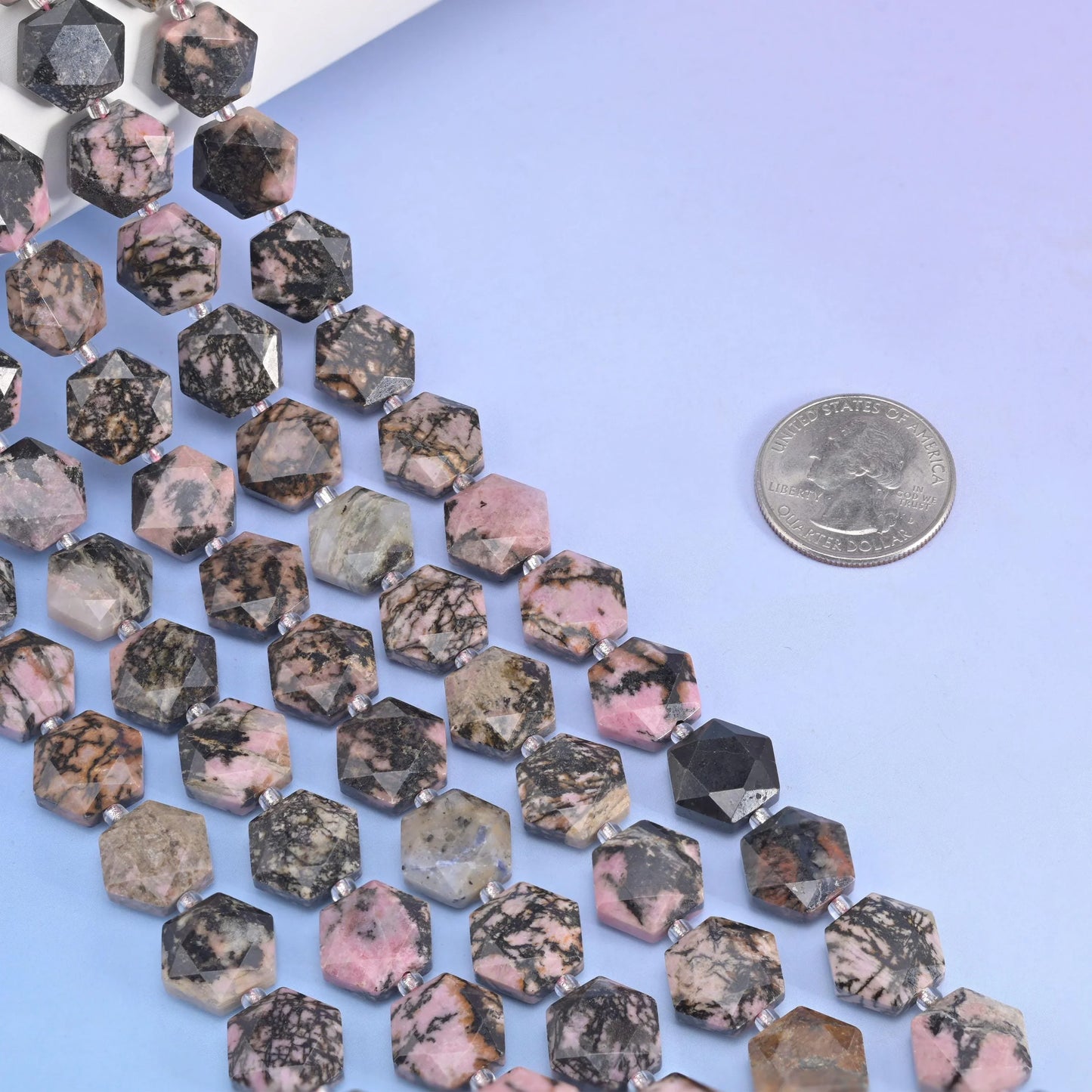 Natural Rhodonite Flat Hexagon Faceted Gemstone Beads, Size 12mm - Mycrazycrystal
