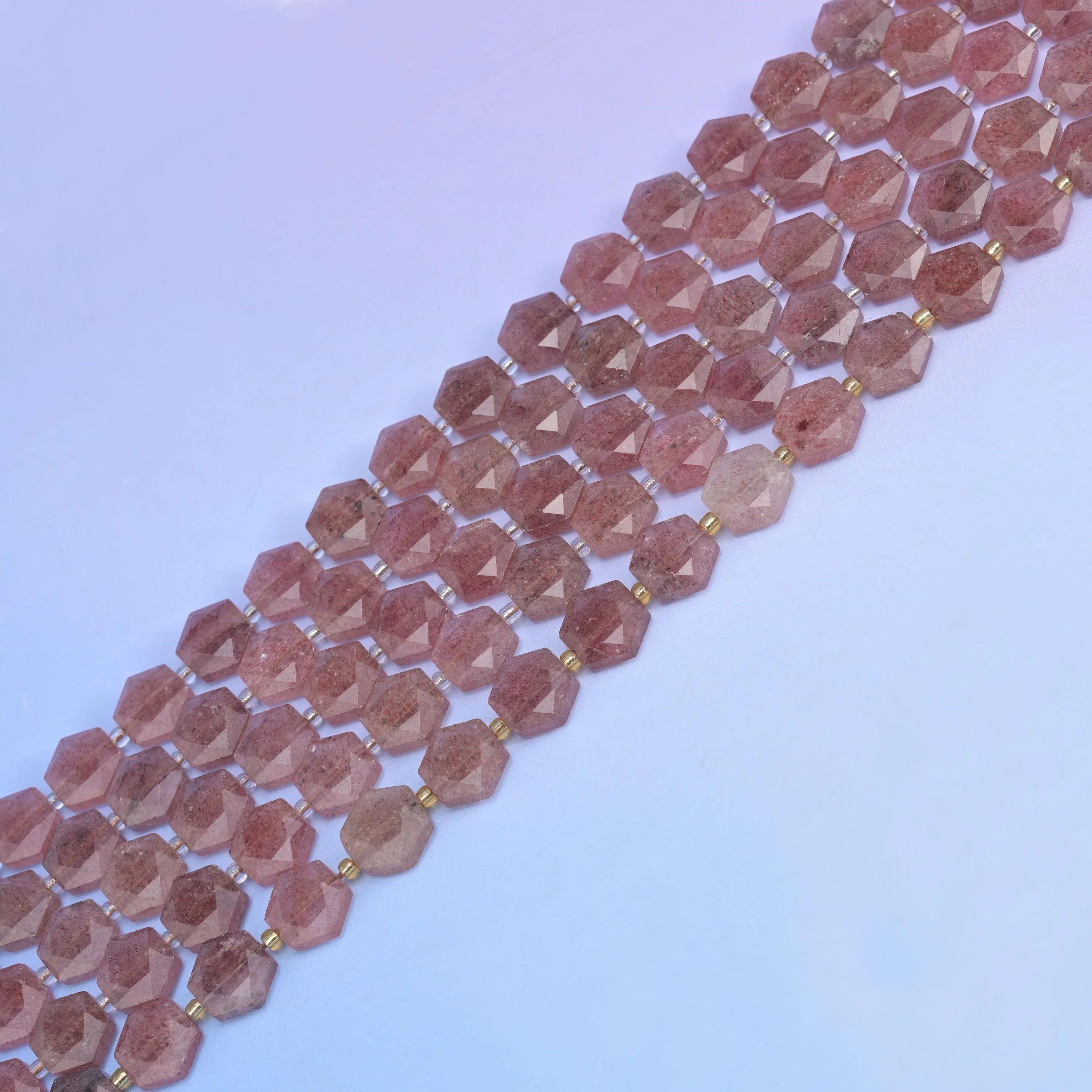 Natural Strawberry Quartz Flat Hexagon Faceted Gemstone Beads, Size 12mm - Mycrazycrystal