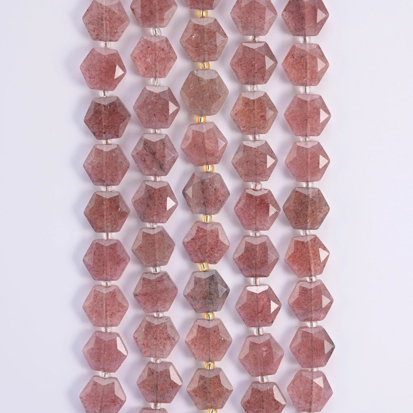 Natural Strawberry Quartz Flat Hexagon Faceted Gemstone Beads, Size 12mm - Mycrazycrystal