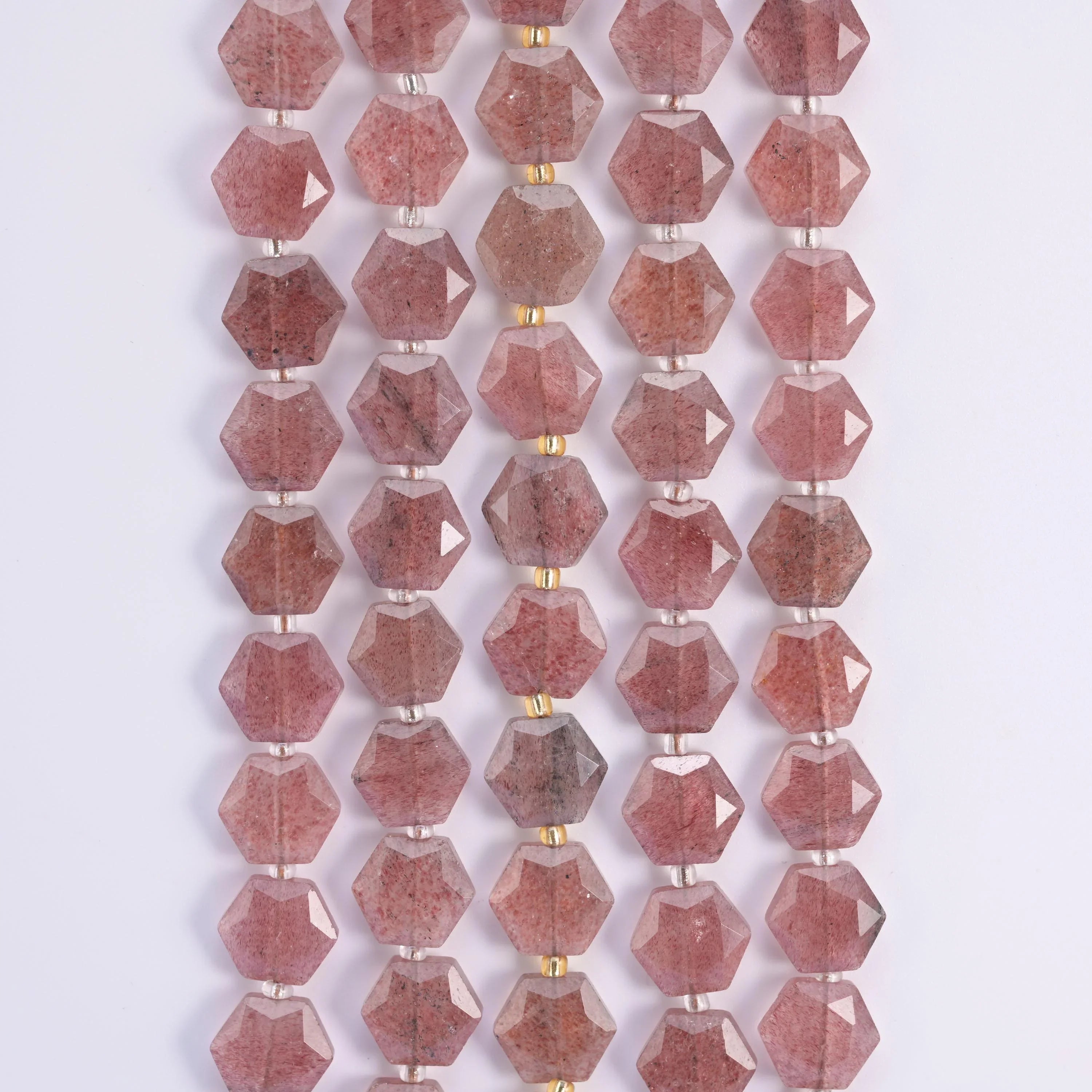 Natural Strawberry Quartz Flat Hexagon Faceted Gemstone Beads, Size 12mm - Mycrazycrystal