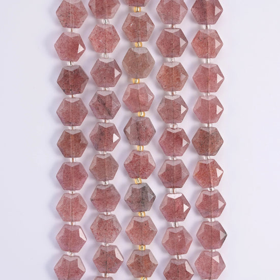 Natural Strawberry Quartz Flat Hexagon Faceted Gemstone Beads, Size 12mm - Mycrazycrystal