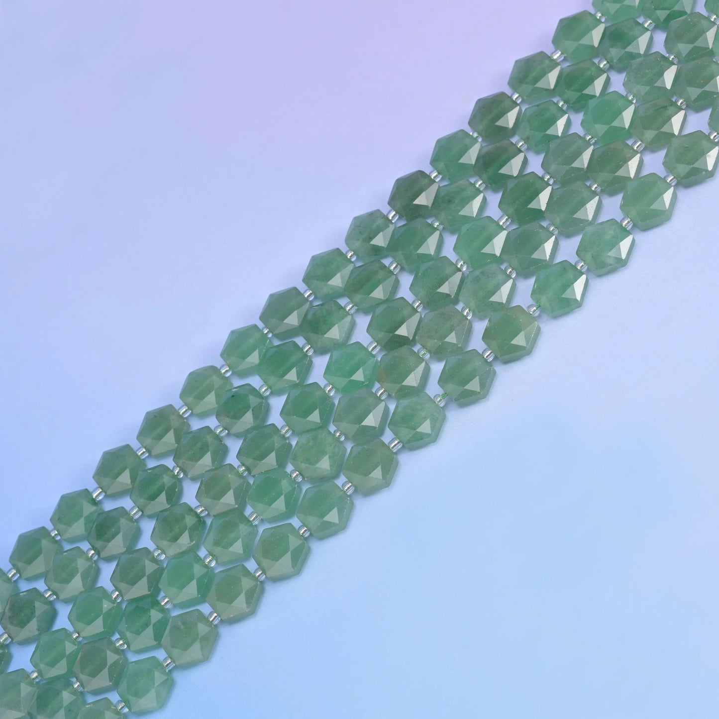 Natural Green Aventurine Flat Hexagon Faceted Gemstone Beads, Size 12mm - Mycrazycrystal