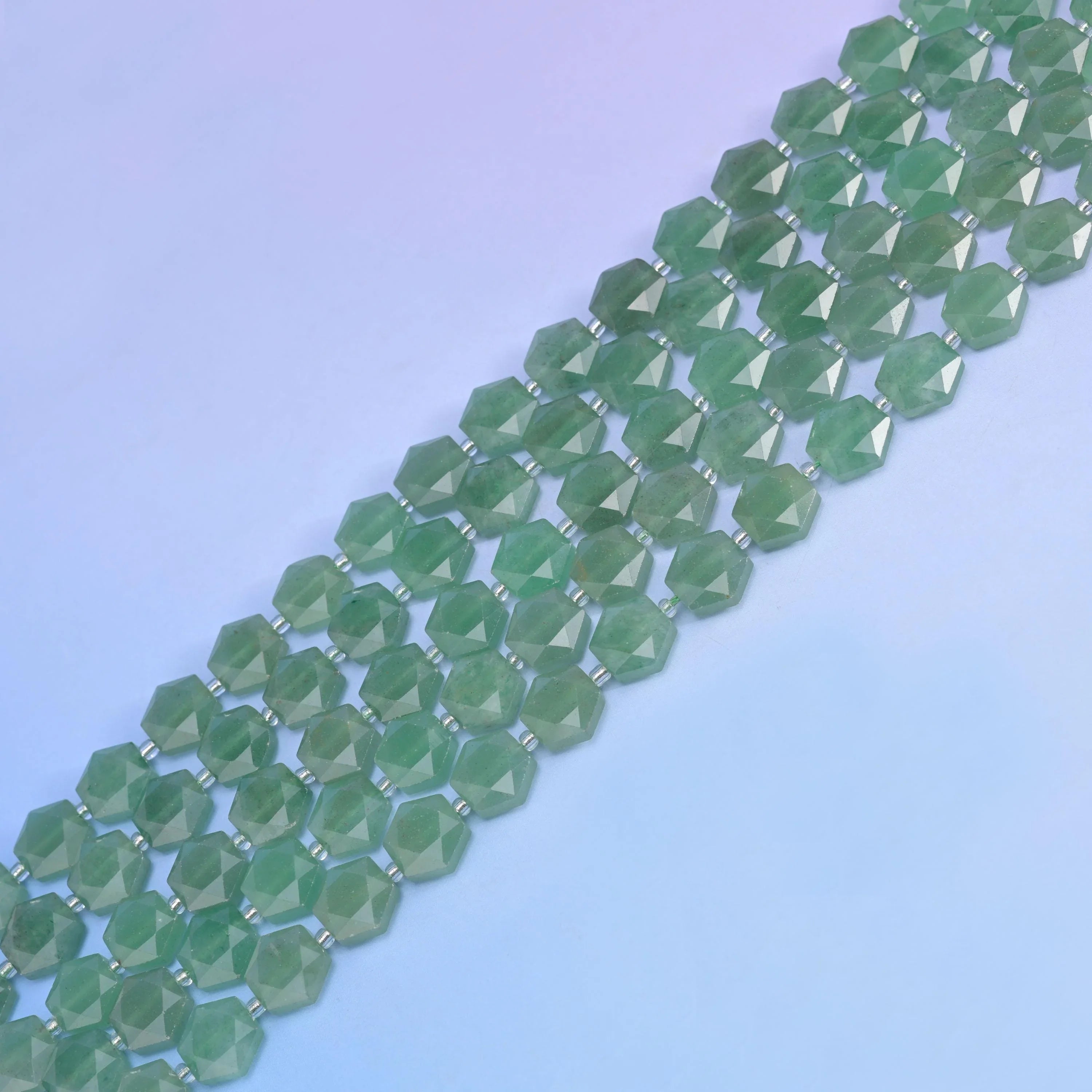 Natural Green Aventurine Flat Hexagon Faceted Gemstone Beads, Size 12mm - Mycrazycrystal