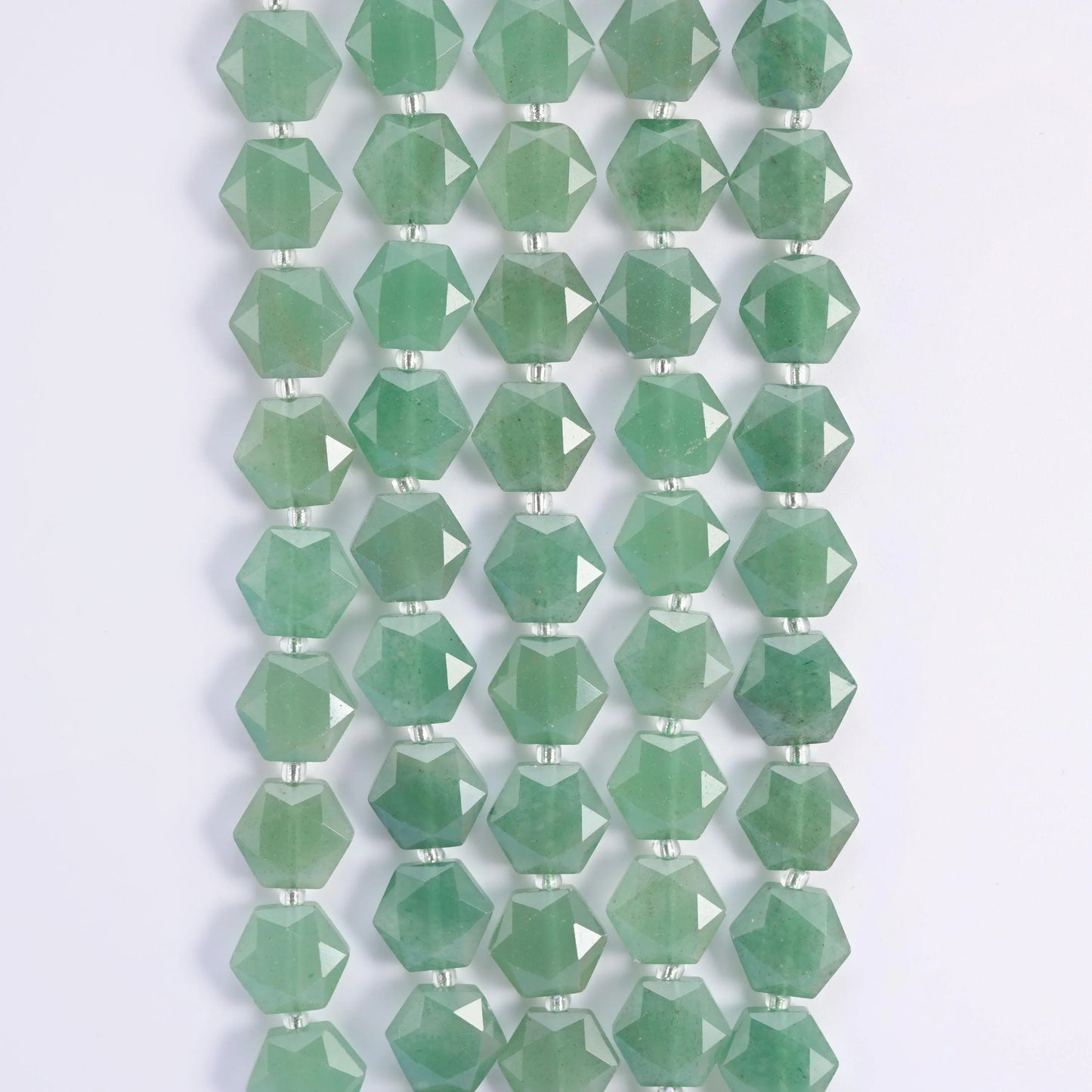 Natural Green Aventurine Flat Hexagon Faceted Gemstone Beads, Size 12mm - Mycrazycrystal