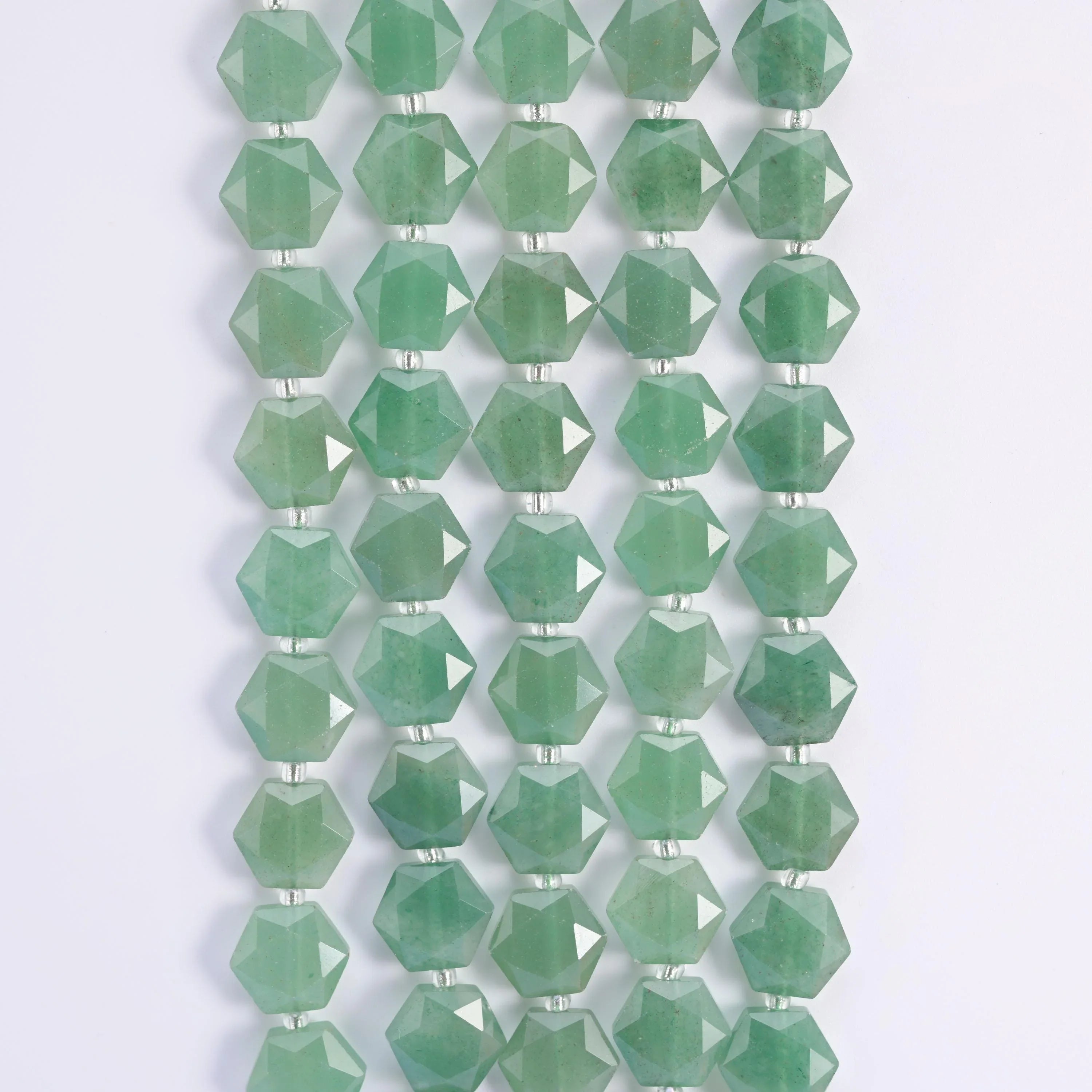 Natural Green Aventurine Flat Hexagon Faceted Gemstone Beads, Size 12mm - Mycrazycrystal