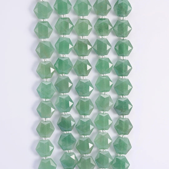 Natural Green Aventurine Flat Hexagon Faceted Gemstone Beads, Size 12mm - Mycrazycrystal