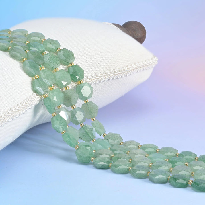 Natural Green Strawberry Quartz Flat Hexagon Faceted Gemstone Beads, Size 12mm - Mycrazycrystal