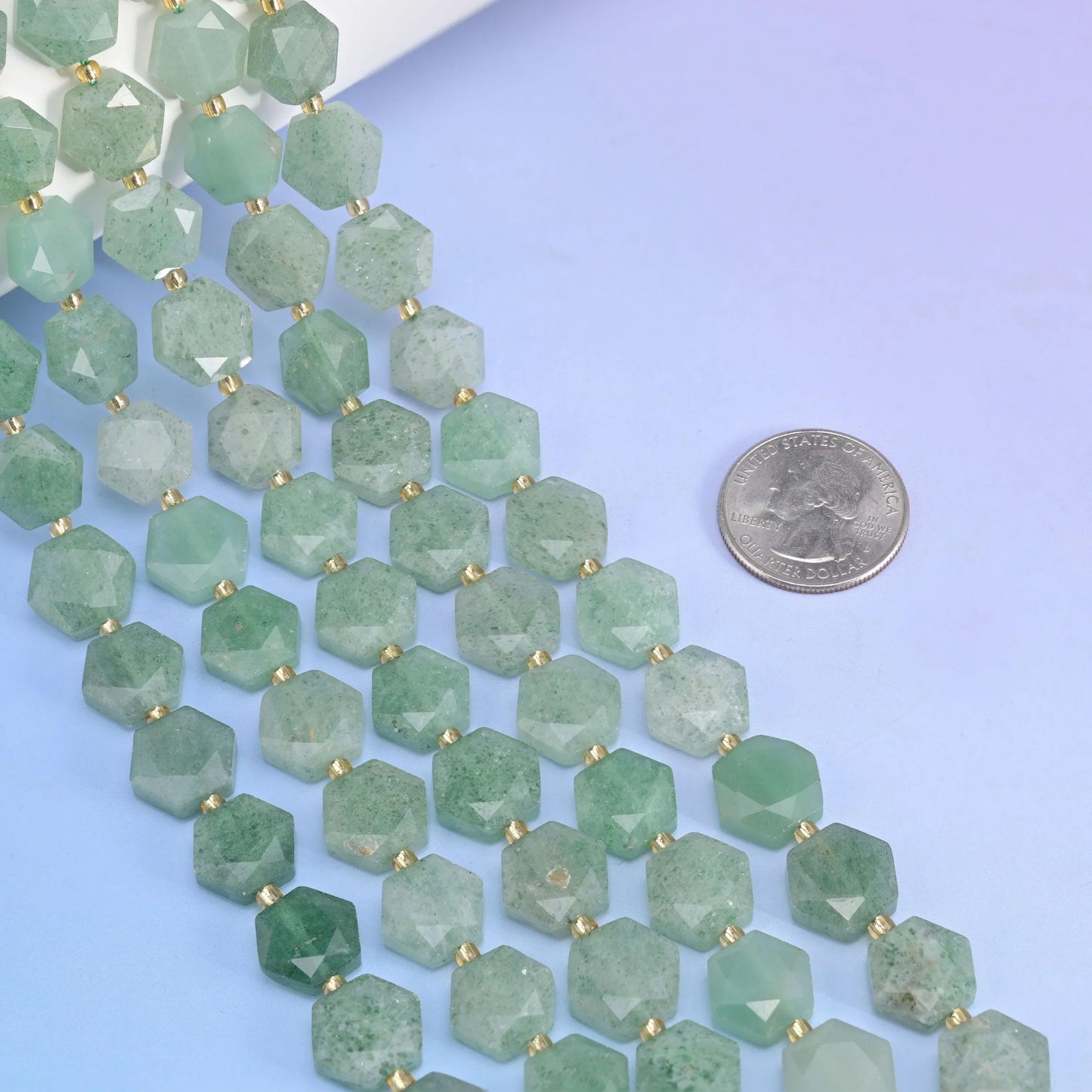Natural Green Strawberry Quartz Flat Hexagon Faceted Gemstone Beads, Size 12mm - Mycrazycrystal