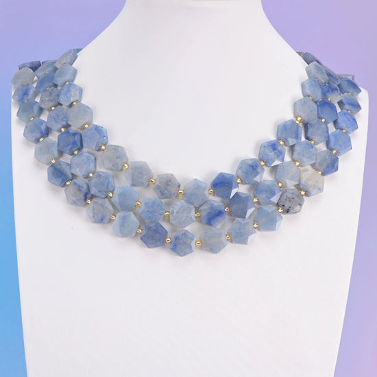 Natural Blue Aventurine Flat Hexagon Faceted Gemstone Beads, Size 12mm - Mycrazycrystal