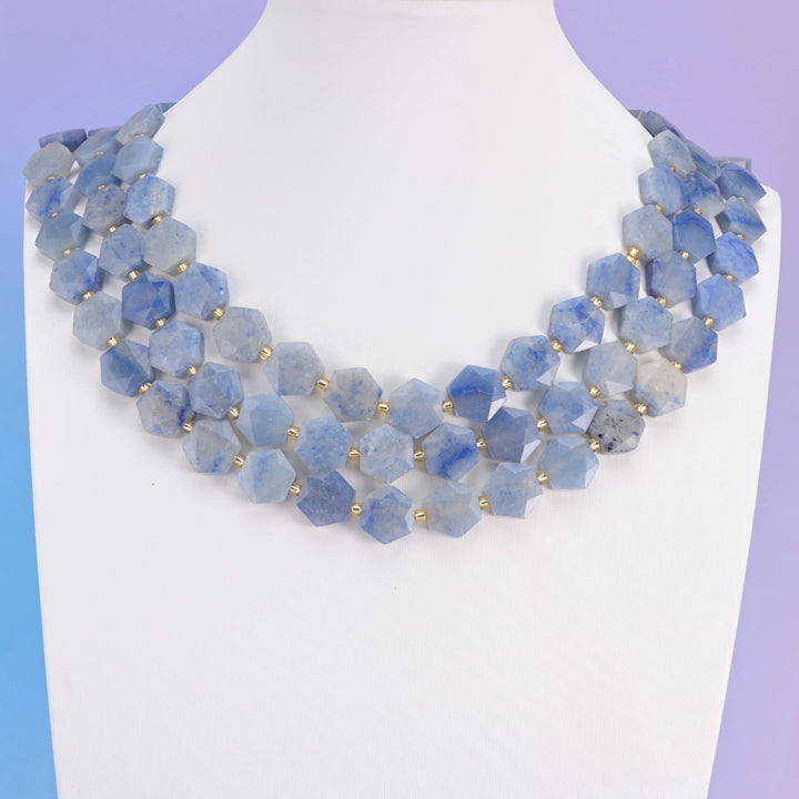 Natural Blue Aventurine Flat Hexagon Faceted Gemstone Beads, Size 12mm - Mycrazycrystal