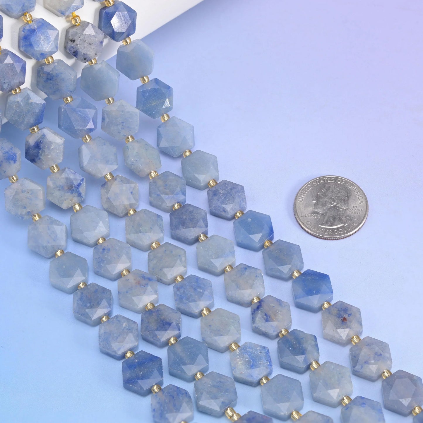 Natural Blue Aventurine Flat Hexagon Faceted Gemstone Beads, Size 12mm - Mycrazycrystal