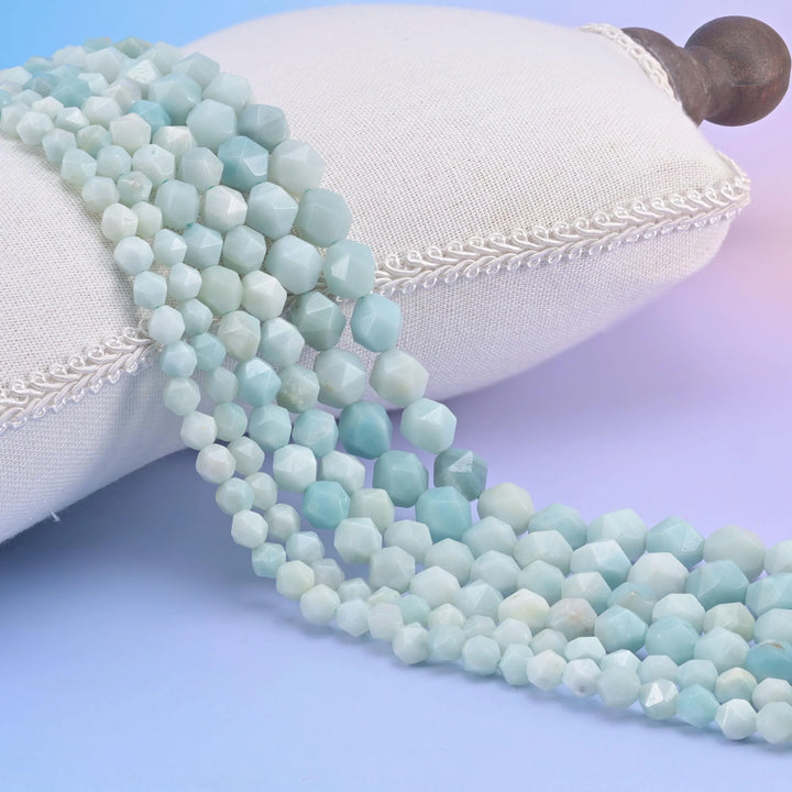 Natural Blue Amazonite Diamond Star Cut Gemstone Beads, Size 6mm, 8mm, 10mm - Mycrazycrystal