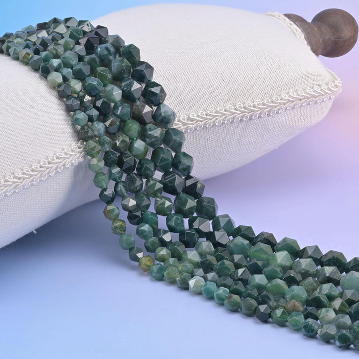 Natural Moss Agate Diamond Star Cut Gemstone Beads, Size 6mm, 8mm, 10mm - Mycrazycrystal
