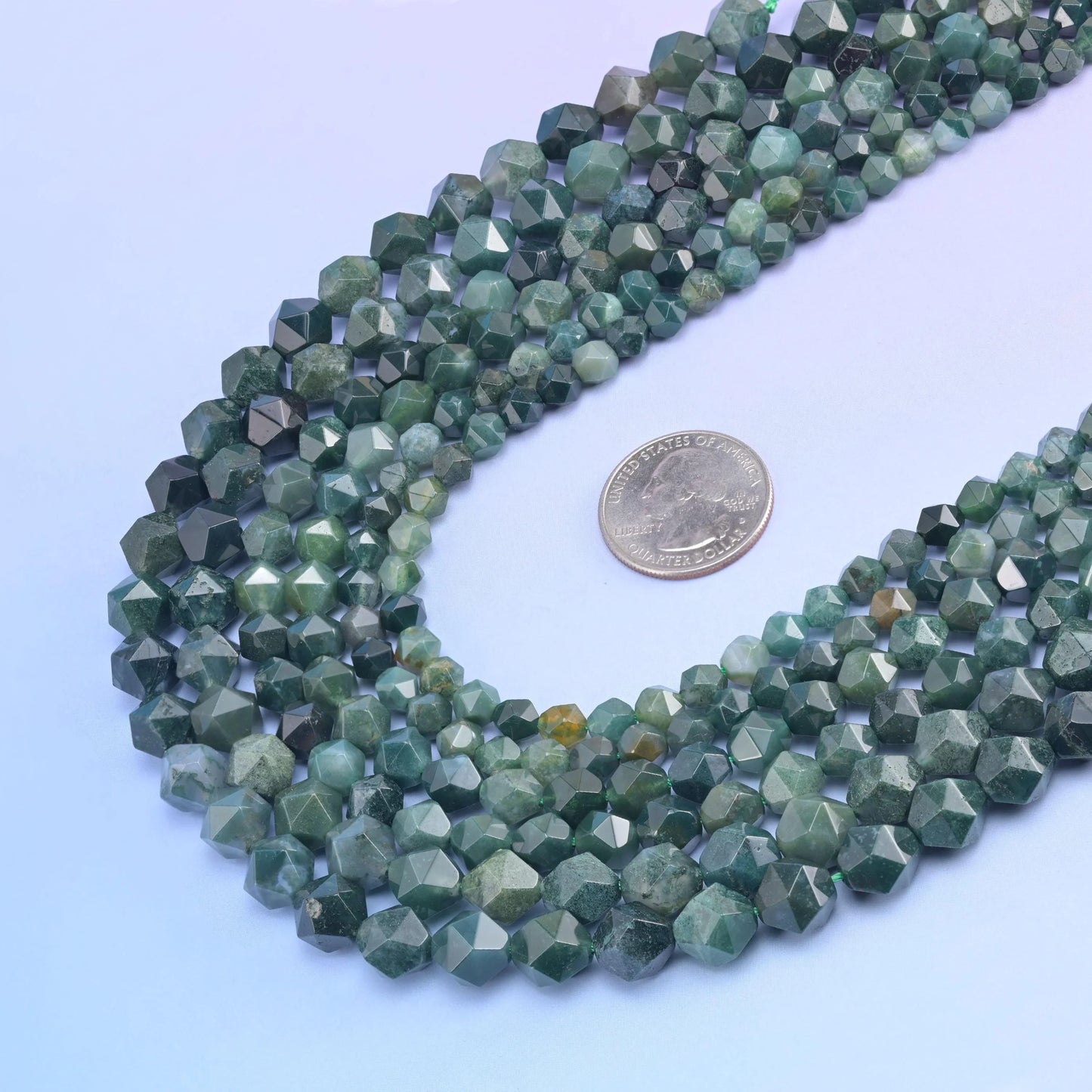 Natural Moss Agate Diamond Star Cut Gemstone Beads, Size 6mm, 8mm, 10mm - Mycrazycrystal