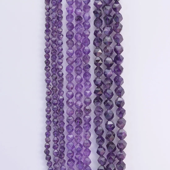 Natural Amethyst Diamond Star Cut Gemstone Beads, Size 6mm, 8mm, 10mm - Mycrazycrystal