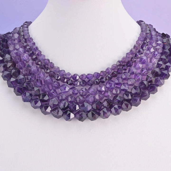 Natural Amethyst Diamond Star Cut Gemstone Beads, Size 6mm, 8mm, 10mm - Mycrazycrystal