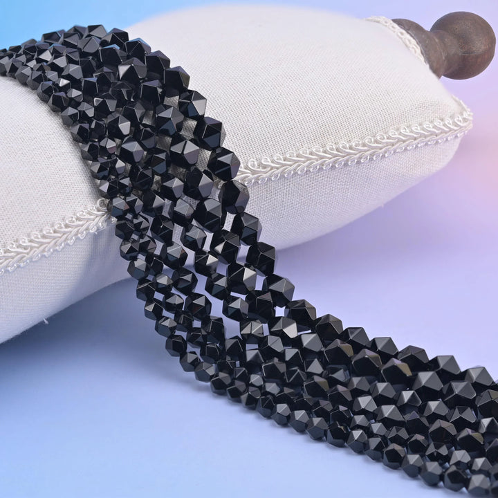 Natural Black Onyx Diamond Star Cut Gemstone Beads, Size 6mm, 8mm, 10mm - Mycrazycrystal