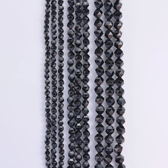 Natural Black Onyx Diamond Star Cut Gemstone Beads, Size 6mm, 8mm, 10mm - Mycrazycrystal