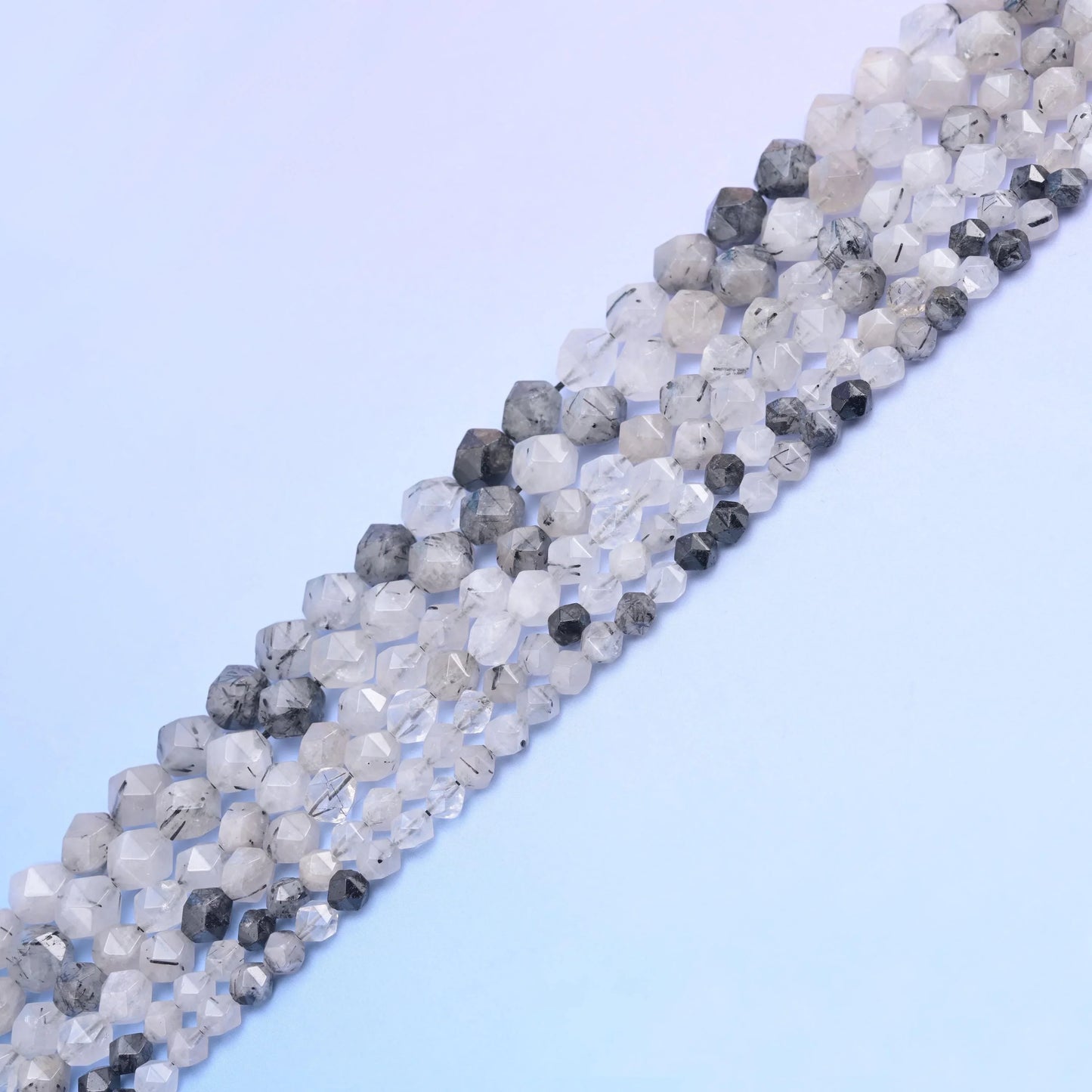 Natural Black Rutilated Quartz Diamond Star Cut Gemstone Beads, Size 6mm, 8mm, 10mm - Mycrazycrystal
