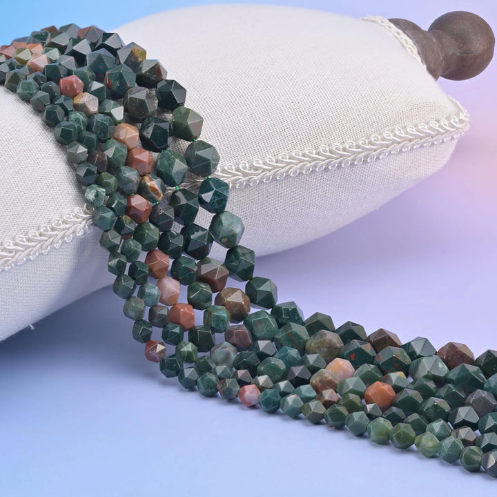Natural Indian Bloodstone Diamond Star Cut Gemstone Beads, Size 6mm, 8mm, 10mm - Mycrazycrystal
