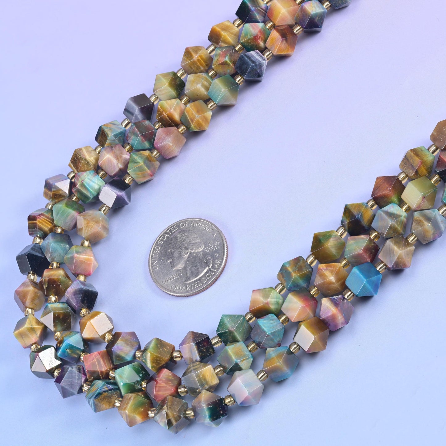 Colorful Galaxy Tiger Eye Faceted Diamond Rhombus Beads - Size 10mm - Jewelry Making Beads - 15.5 Inches Per Strand - Mycrazycrystal