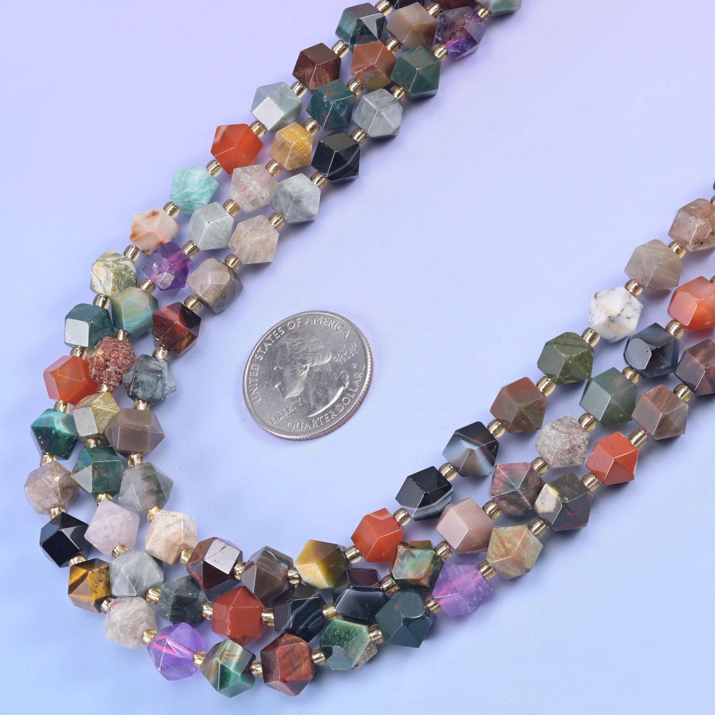 Colorful Assorted Gemstone Faceted Diamond Rhombus Beads - Size 10mm - Jewelry Making Beads - 15.5 Inches Per Strand - Mycrazycrystal