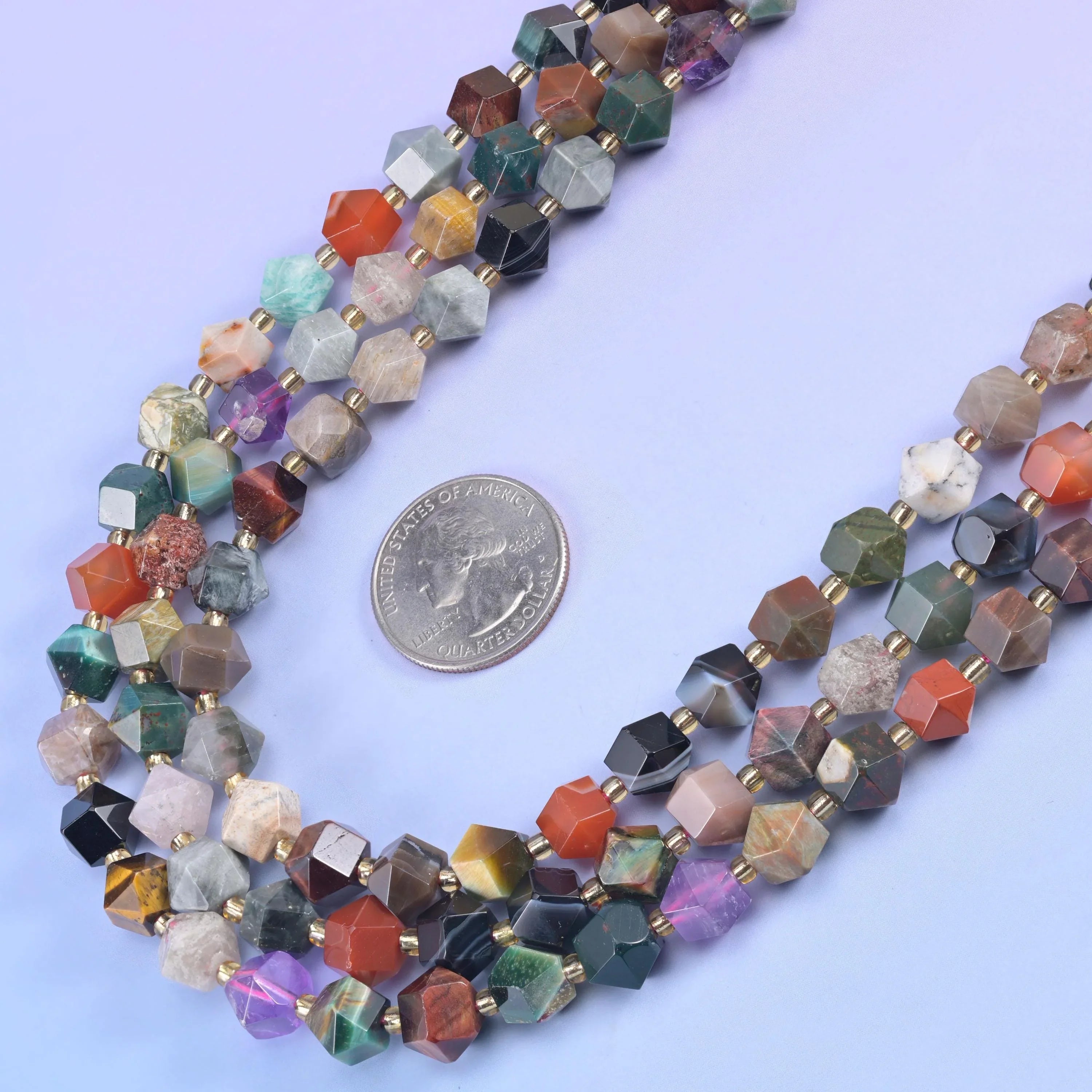 Colorful Assorted Gemstone Faceted Diamond Rhombus Beads - Size 10mm - Jewelry Making Beads - 15.5 Inches Per Strand - Mycrazycrystal