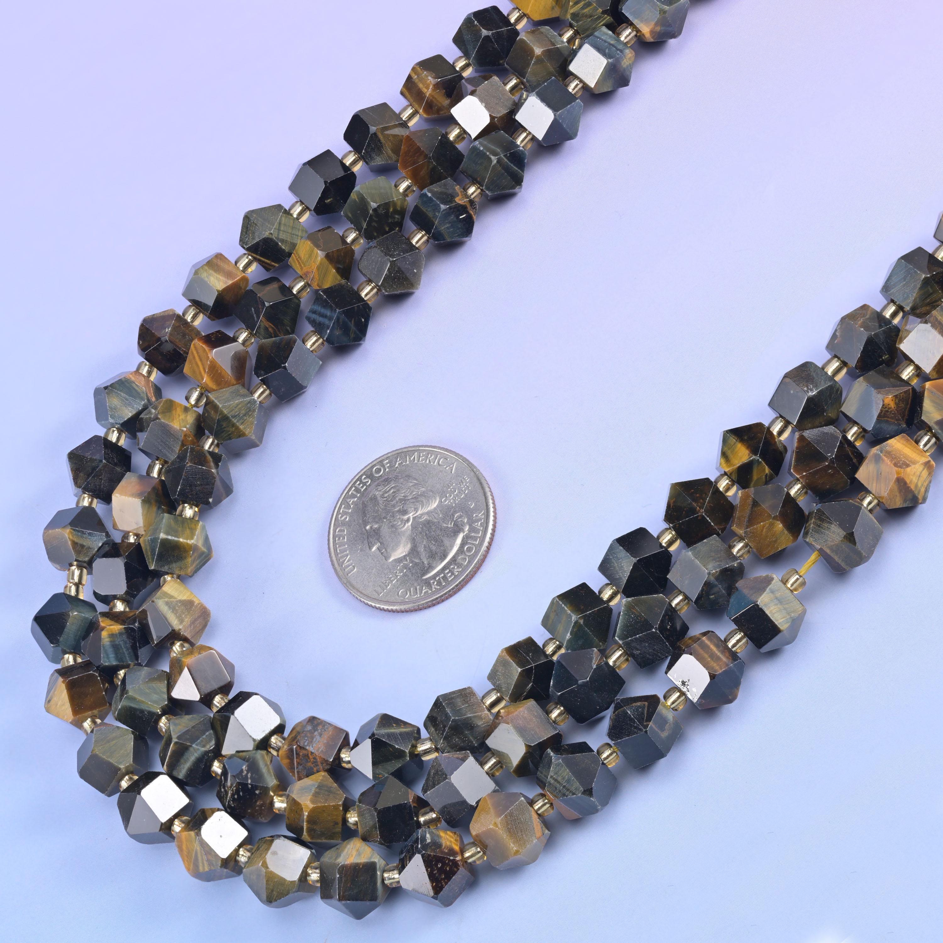 Dream Tiger Eye Faceted Diamond Rhombus Beads - Size 10mm - Jewelry Making Beads - 15.5 Inches Per Strand - Mycrazycrystal