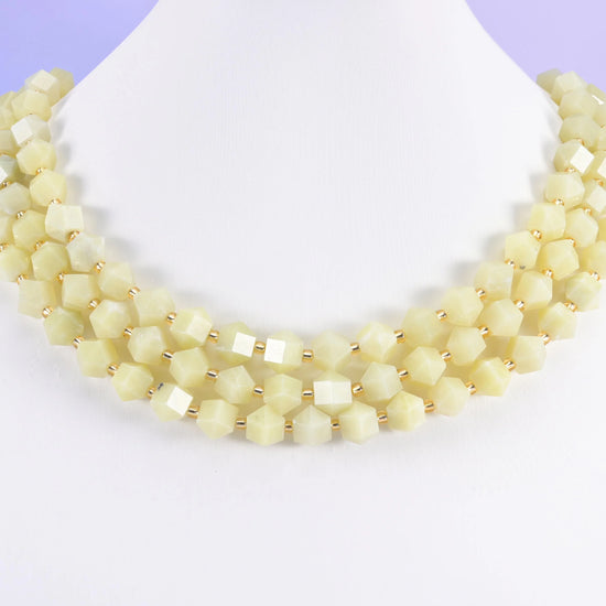 Lemon Jade Faceted Diamond Rhombus Beads Size 10mm Jewelry Making 15.5 Inch Strand