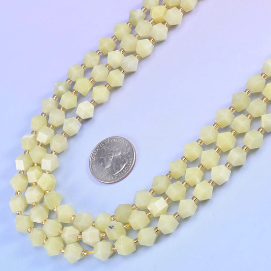 Lemon Jade Faceted Diamond Rhombus Beads Size 10mm Jewelry Making 15.5 Inch Strand