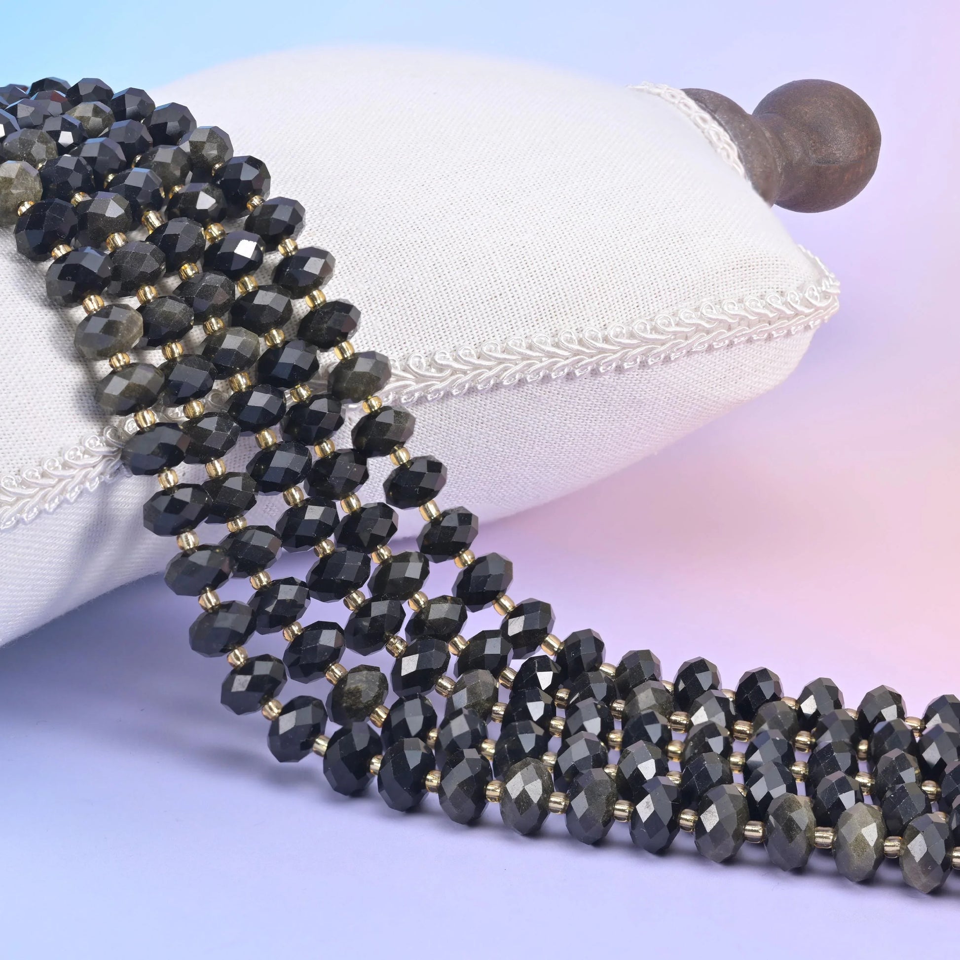 Gold Obsidian Faceted Rondelle Beads Size 6x10mm Jewelry Making 15.5 Inch Strand