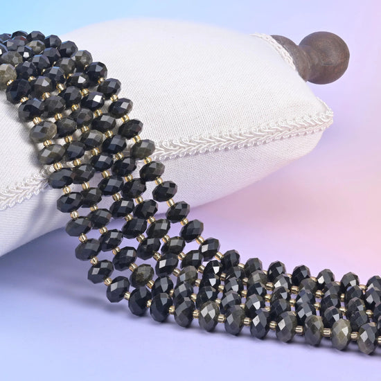 Gold Obsidian Faceted Rondelle Beads Size 6x10mm Jewelry Making 15.5 Inch Strand