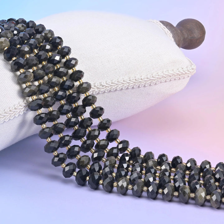 Gold Obsidian Faceted Rondelle Beads Size 6x10mm Jewelry Making 15.5 Inch Strand