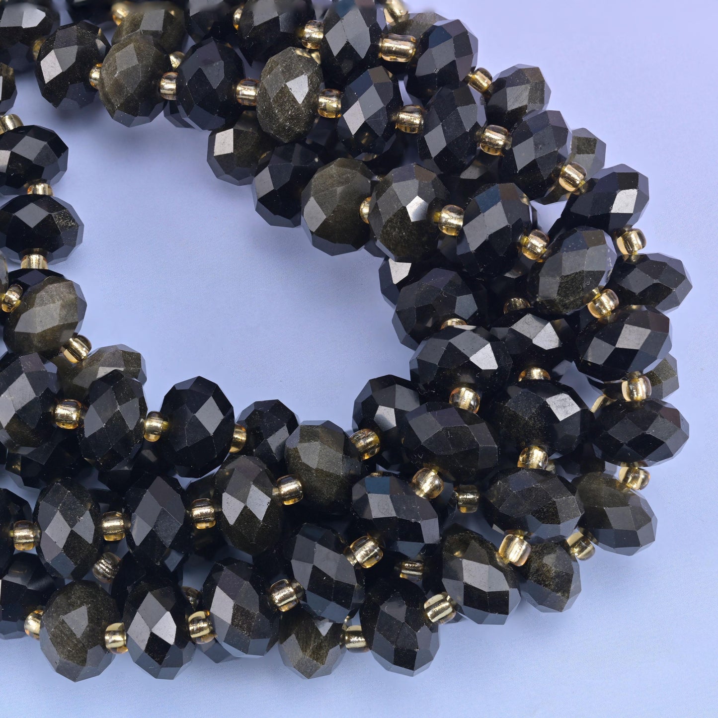 Gold Obsidian Faceted Rondelle Beads Size 6x10mm Jewelry Making 15.5 Inch Strand