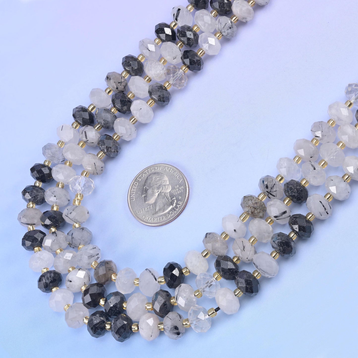 Black Rutilated Quartz Faceted Rondelle Beads Size 6x10mm Jewelry Making 15.5 Inch Strand