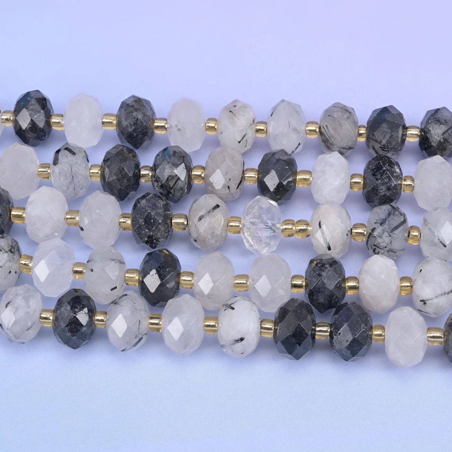 Black Rutilated Quartz Faceted Rondelle Beads Size 6x10mm Jewelry Making 15.5 Inch Strand