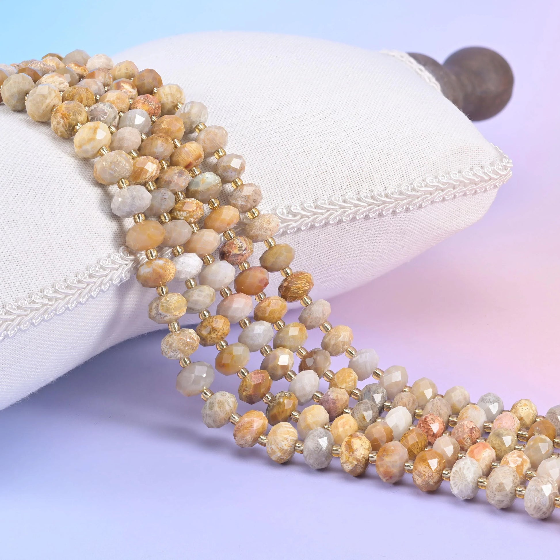Fossil Coral Faceted Rondelle Beads Size 6x10mm Jewelry Making 15.5 Inch Strand