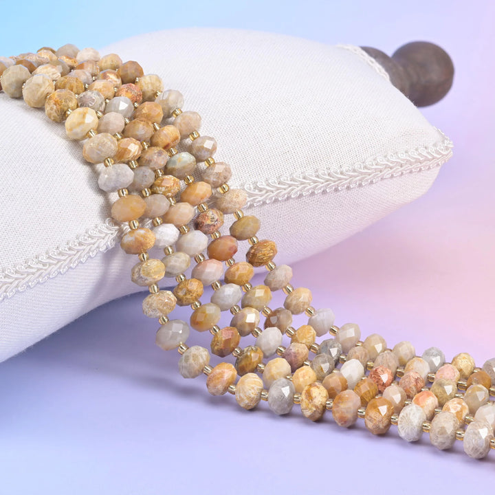 Fossil Coral Faceted Rondelle Beads Size 6x10mm Jewelry Making 15.5 Inch Strand