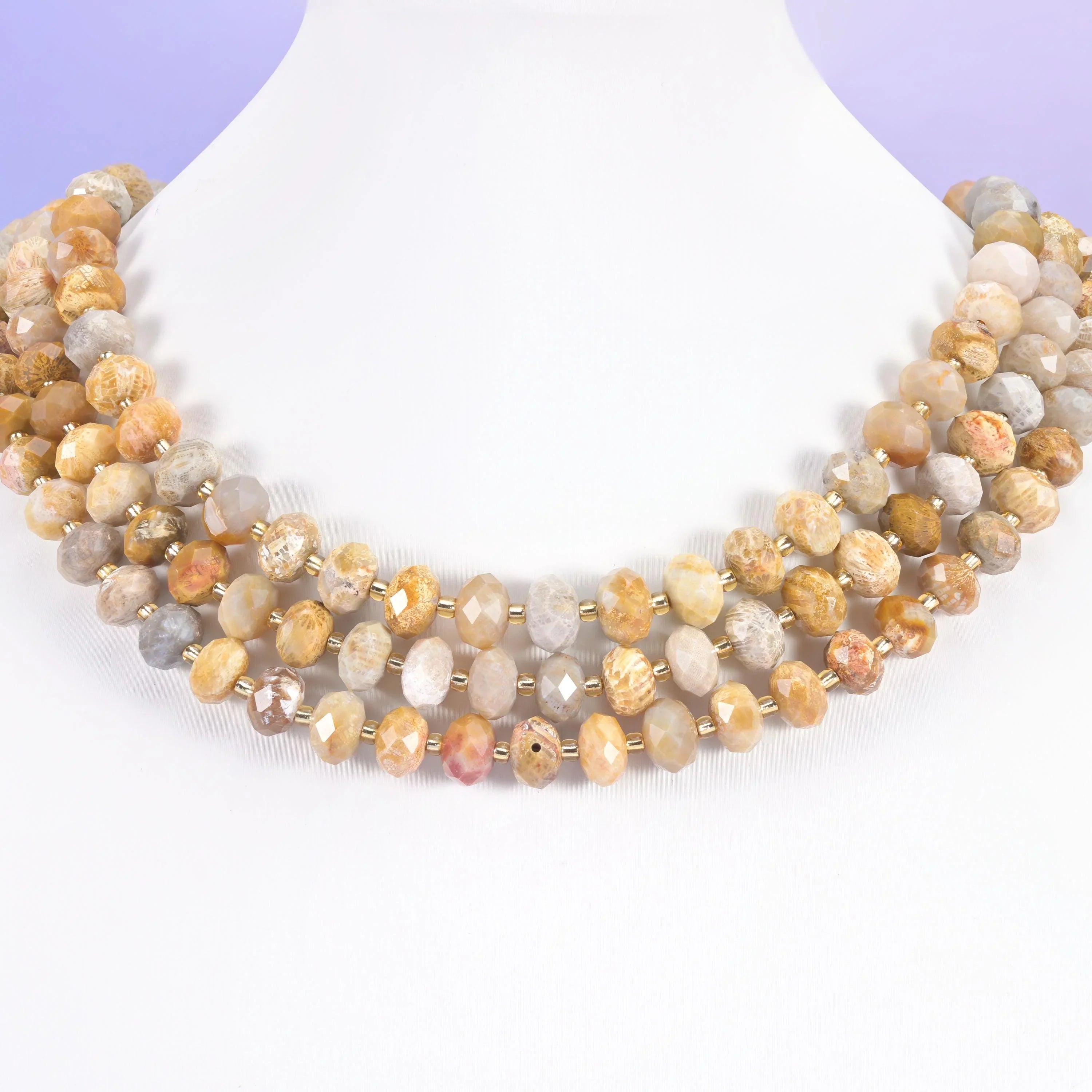 Fossil Coral Faceted Rondelle Beads Size 6x10mm Jewelry Making 15.5 Inch Strand