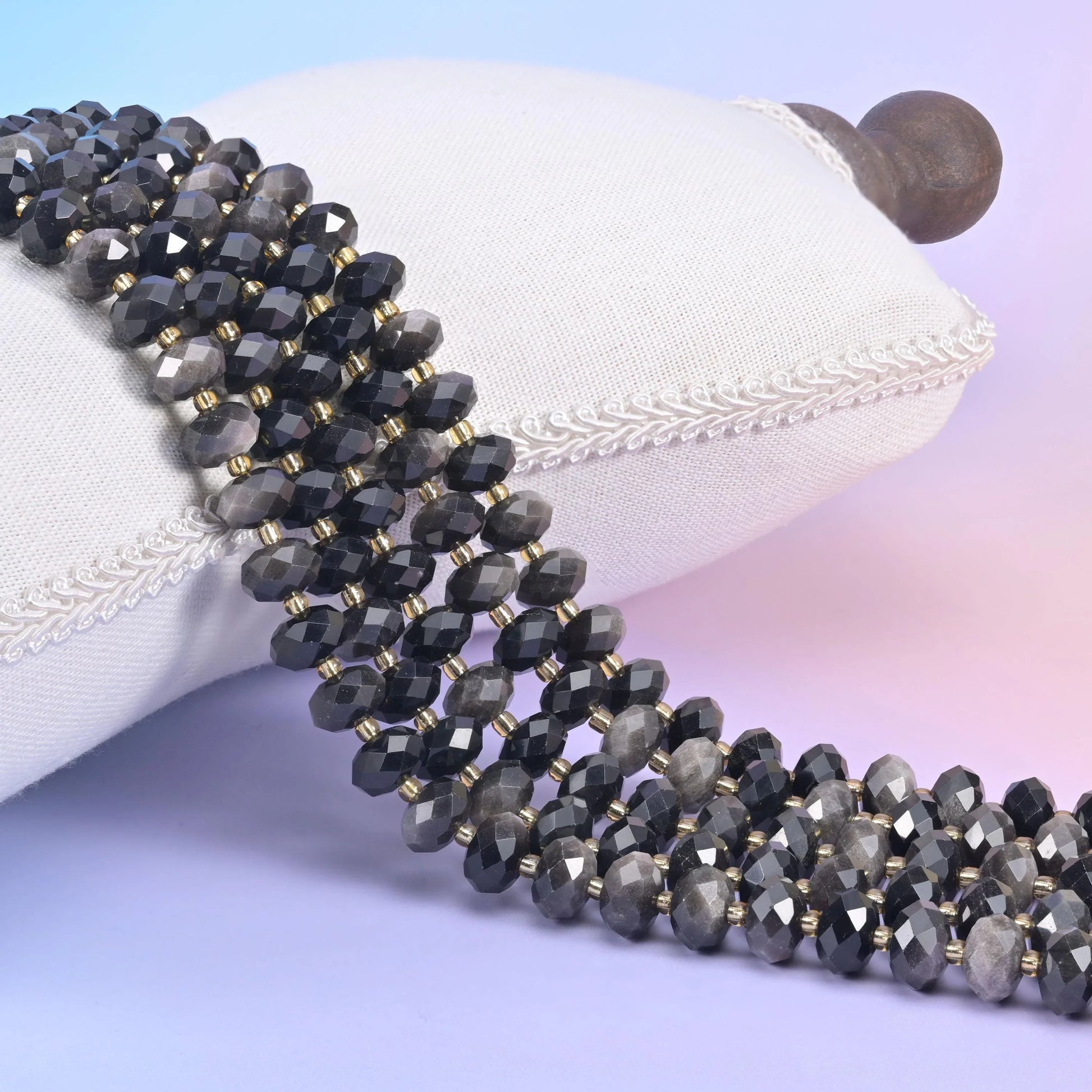 Silver Obsidian Faceted Rondelle Beads Size 6x10mm Jewelry Making 15.5 Inch Strand
