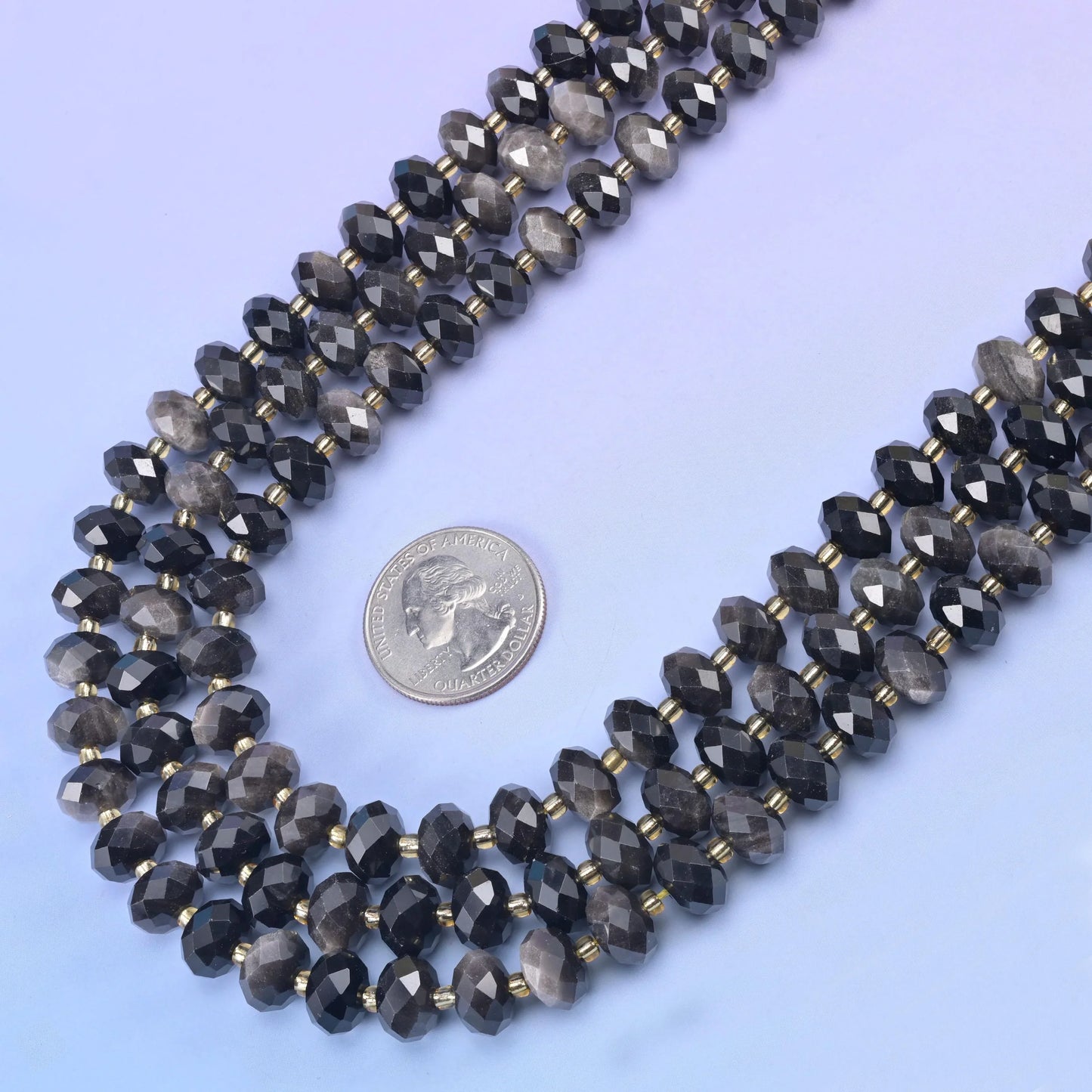 Silver Obsidian Faceted Rondelle Beads Size 6x10mm Jewelry Making 15.5 Inch Strand