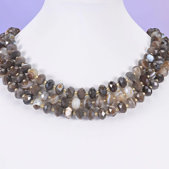 Dyed Brown Strip Agate Faceted Rondelle Beads Size 6x10mm Jewelry Making 15.5 Inch Strand