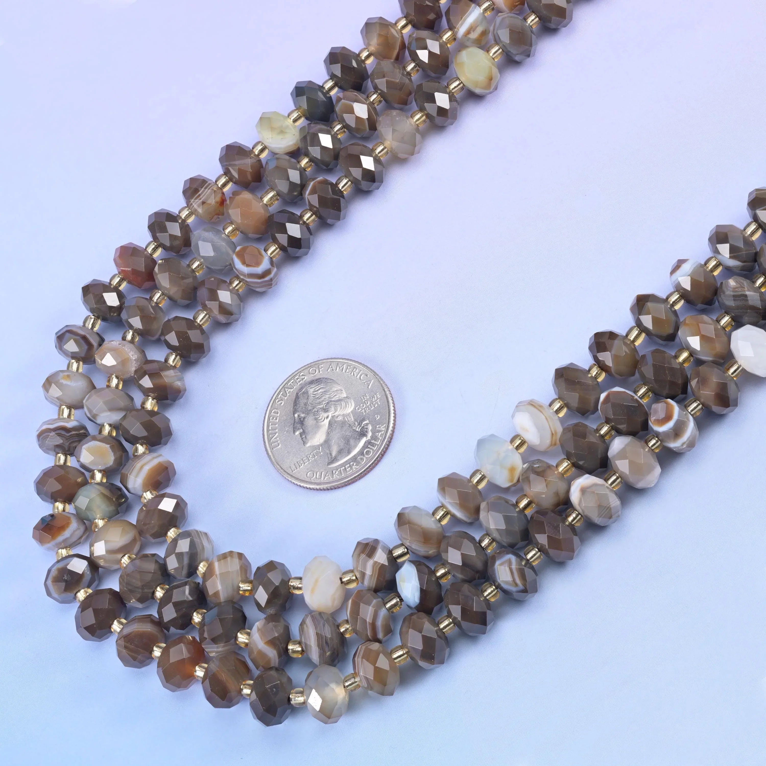 Dyed Brown Strip Agate Faceted Rondelle Beads Size 6x10mm Jewelry Making 15.5 Inch Strand