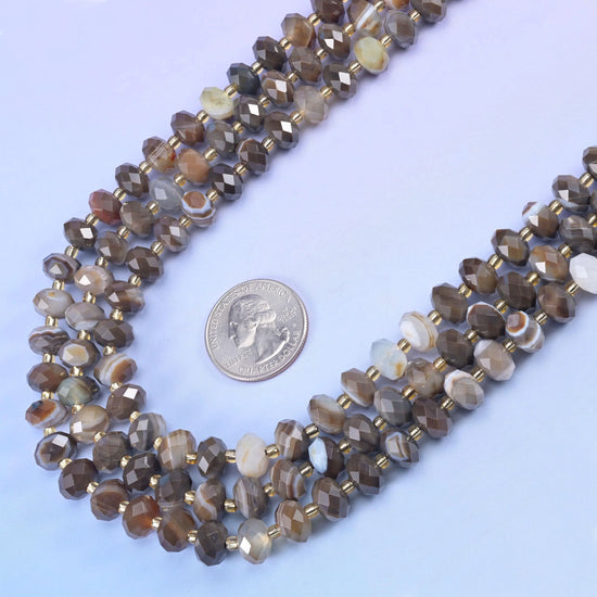 Dyed Brown Strip Agate Faceted Rondelle Beads Size 6x10mm Jewelry Making 15.5 Inch Strand