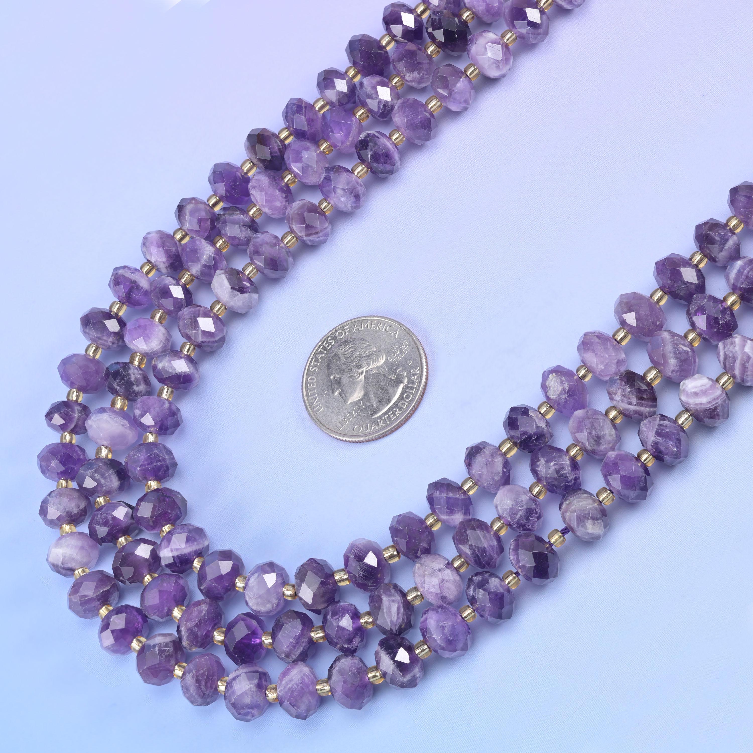 Chevron Amethyst Faceted Rondelle Beads Size 6x10mm Jewelry Making 15.5 Inch Strand