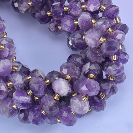 Chevron Amethyst Faceted Rondelle Beads Size 6x10mm Jewelry Making 15.5 Inch Strand